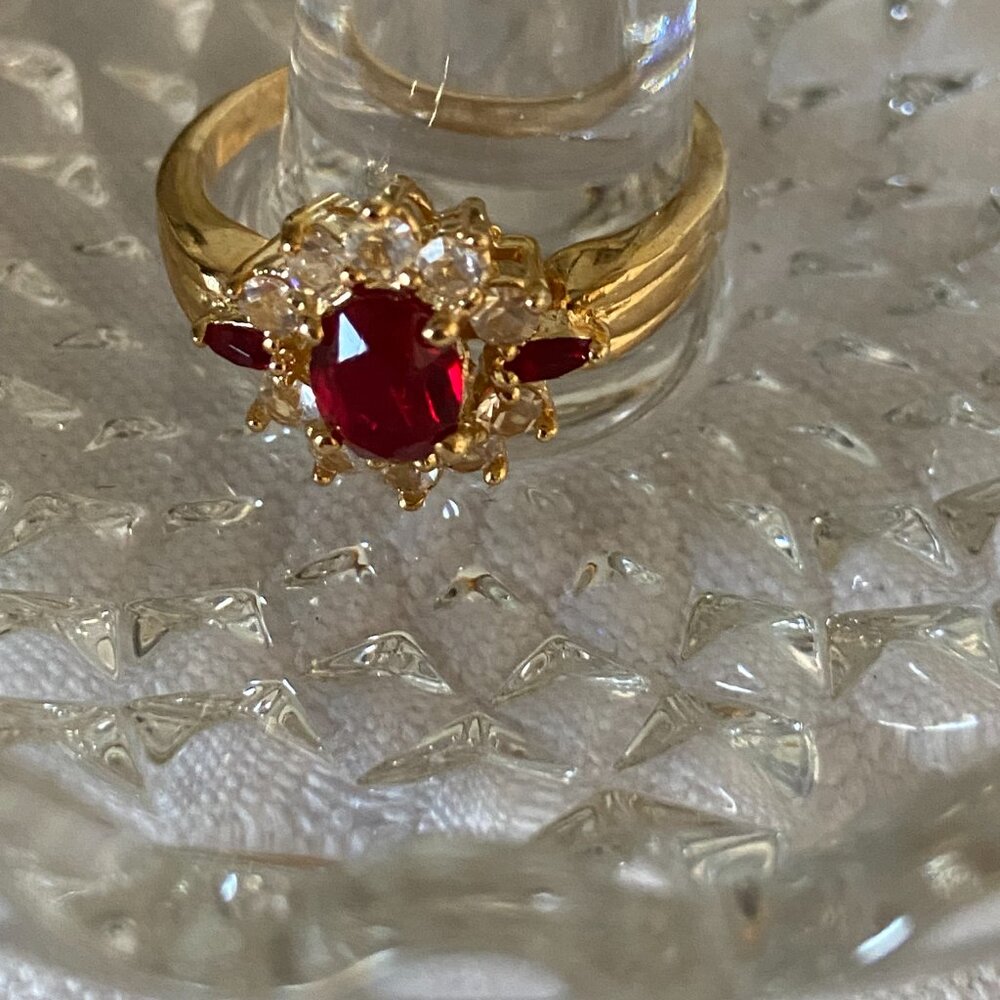 Ruby Red Cz Diamond Statement Ring Size 13 - image 1